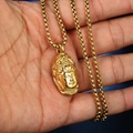 Retro stainless steel Buddha head pendant necklace with golden box chain held in hand - Gold - Pendant Only (Without Chain)