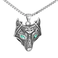 Vintage silver wolf head pendant necklace in stainless steel with green gemstone eyes - Wolf Head Green Eye Pendant Only (Without Chain)