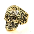Anillo de calavera dorada vintage para hombre con relieve floral y estilo punk - US 7 / Dorado