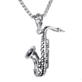 Detailopname van de 316L roestvrijstalen saxofoon hanger met ronde box ketting - Hanger Zonder Ketting (XD040) / Staalkleur