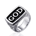 Anillo vintage de acero inoxidable para hombre con texto GOD y textura de roca lateral - US 7 / Color Acero