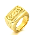 Anillo vintage para hombre GOD de acero inoxidable dorado con grabados de cruces - US 7 / Dorado