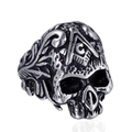 Anillo de calavera punk gótico en acero inoxidable con símbolo masónico y grabados - US 7 / Color Acero
