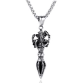 Vintage stainless steel necklace featuring Ganesha and Vajra pendant on pearl chain - Single Pendant Silver