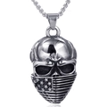 Collana da uomo con ciondolo a maschera di teschio in acciaio al titanio e bandiera - Pendente Teschio Bandiera USA (Senza Catena)