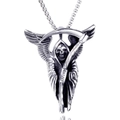 Gothic winged Grim Reaper scythe pendant in antique silver stainless steel with chain - Steel Color Pendant Only (Without Chain)