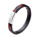 Geflochtenes Lederarmband für Herren in Rot und Schwarz mit silbernem Magnetverschluss - 21cm / Stahlfarbener Verschluss (XL0138)