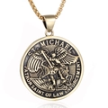 Collar con colgante San Miguel dorado para hombre y mujer, joyería hip hop de acero 316 - Colgante Único (Dorado)