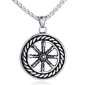 Collana vintage in acciaio inossidabile con pendente bussola Dharmachakra e catena box - Ciondolo Solo (Senza Catena)