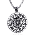 Vintage silver compass necklace featuring twelve zodiac signs and sun pattern on box chain - Steel Color Pendant Only (Without Chain)
