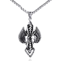 Gothic silver wings cross pendant necklace in vintage stainless steel for men - Angel Wings Cross