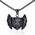 Gothic black shield necklace featuring cross and angel wings for men in stainless steel - Black Pendant Only (Without Chain) (XD0176)