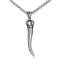 Close-up of a silver stainless steel crown cornicello chili pendant on box chain - Crown Horn Style (Pendant Only Without Chain) (XD0169)