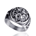 Anello da uomo vintage con testa di leone in acciaio inossidabile e incisione 3D punk - US 7 / Color Acciaio