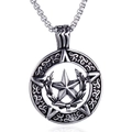 Vintage stainless steel pentagram pendant necklace with laurel wreath in silver finish - Pendant Only (No Chain) / Steel