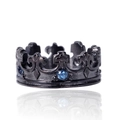 Gothic crown ring with black titanium steel finish and dark blue round gemstones - Black/Blue Zirconia