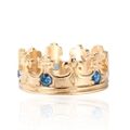 Gothic crown ring in gold steel with blue sapphire accents and ornate cross pattern - US 6 / Gold Dark Blue