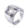 Men's minimalist stainless steel square zircon ring with industrial band design - US 7 / Steel Color White Zircon