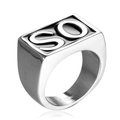 Punk Silber Edelstahl Siegelring mit rechteckigem Design und SO Buchstaben Relief - US 7 / Stahl Silber SO