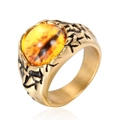 Goldener Siegelring aus Titanstahl mit Drachenauge und Retro-Schuppengravur - Antik Gold Gelbes Auge