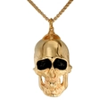 Collier avec pendentif crâne gothique pour hommes en acier inoxydable plaqué or et chaîne - Grand Pendentif