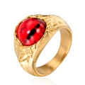 Punk Ring aus Titanstahl mit rotem Drachenauge-Stein und Gold-Finish - Vollgold Rotes Auge