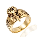 Retro golden eagle skull ring for men with Nordic Viking runes and vintage finish - US 7 / Gold