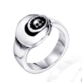 Vintage punk stainless steel skull signet ring with black oxidized finish detail - US 7 / Steel