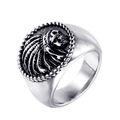 Classic silver stainless steel men's ring with Native American skull relief on white background - US 7 / Antique Silver
