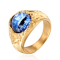 Vergoldeter Edelstahlring mit blauem bösen Blick Stein und Relief im Punk-Stil - Vollgold Blaues Auge