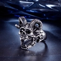 Men's punk stainless steel ring with gothic ram skull and black gemstone eyes - Size 7 / Black Rhinestone Style / Steel