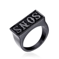 Men's matte black stainless steel signet ring with SONS embossed lettering and texture - US 7 / Black