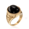 Anello vintage da uomo in oro con grande gemma nera ovale e dettagli in rilievo - Oro Zirconia Nera