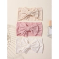 Set of three elastic knit baby headbands with oversized bows in beige, pink, and white - Beige-Pink-White (3G)