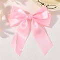 Pink satin bow hair clip with elegant ribbons for girls daily princess hair accessories - Pink