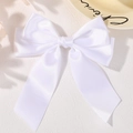 Elegant white satin hair bow clip with long ribbons for girls, adorable princess hairpiece - White