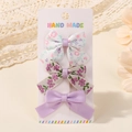 Set di tre fermagli per capelli fatti a mano con fiocchi floreali e in raso viola - Set Viola Floreale Fresco Satin (3D)