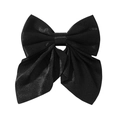 Elegant black satin bow hair clip with shimmering texture and long trailing ribbons - Black
