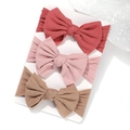 Dreiteiliges Baby-Stirnband-Set mit großen Schleifen in Rot, Rosa und Braun aus Rippstoff - Dunkelrot-Hellrosa-Warmes Kaffee (3B)