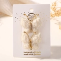 Barrettes papillon en crochet faites main blanc crème avec détails en fil doré - Blanc Crème (2A-1)