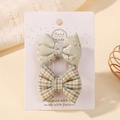 Set di fermagli per capelli fatti a mano con motivi floreali e scacchi per bambini - Floreale Verde Chiaro E Quadretti Verde Giallo (2B)