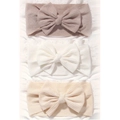 Three-piece ribbed baby headband set with large bows in pink, white, and beige colors - Dusty Pink-White-Beige (3N)