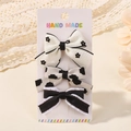 Dreiteiliges handgefertigtes Haarclip-Set mit Kuhmuster und schwarzen Blumen-Schleifen - Creme Blumenmuster Kuhmuster Schwarz Weiß Set (3G)