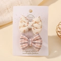 Paia di fermagli per capelli bimba con fiocchi a fiori gialli e rosa a quadretti - Floreale Giallo Chiaro E Quadretti Rosa (2C)