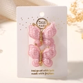 Lot de deux pinces à cheveux papillon au crochet rose faites main avec fil doré - Rose (2A-3)