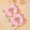 Fiocchi per capelli rosa a pois con cuori glitter per bambine, set da due mollette - Stile Base Stella Cuore Luccicante Rosa (2A-11)