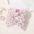 Floral print hair bow set with lace edges on white display card for girls - White Pink Floral
