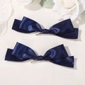 Set of two navy blue satin bow hair clips for girls with silver crocodile clips - Navy Blue