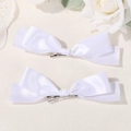 Pair of white satin bow hair clips for girls with elegant silky texture and metal clips - White