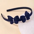 Navy blue girls headband with double-layered 3D bows and elegant faux pearls - Navy Blue
